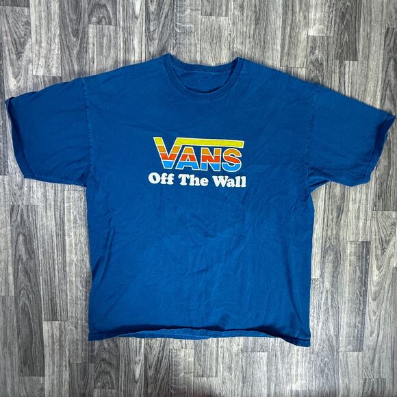 Vans Off The Wall Blue Graphic Tee Vintage Style Skate Shirt - Picture 1 of 3